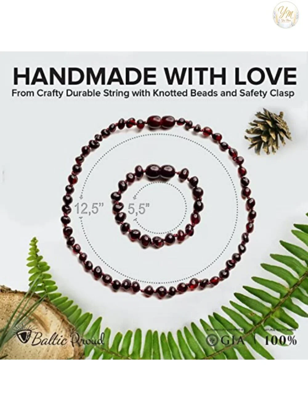 Genuine Baltic Amber Necklace & Bracelet Gift Set - Unisex Beaded Jewelry,